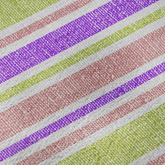 8' Purple Green And Blush Striped Washable Round Rug With UV Protection Photo 8