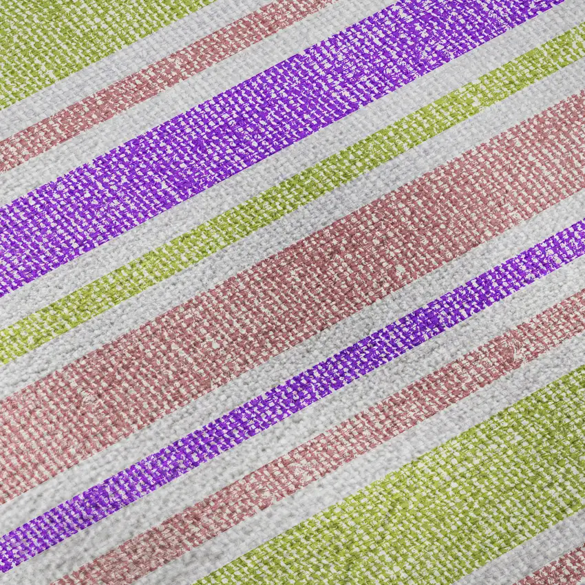 8' Purple Green And Blush Striped Washable Round Rug With UV Protection Photo 8