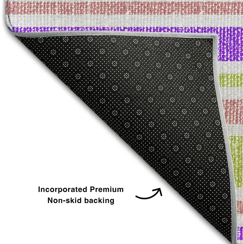 8' Purple Green And Blush Striped Washable Round Rug With UV Protection Photo 5