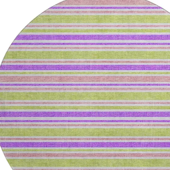 8' Purple Green And Blush Striped Washable Round Rug With UV Protection Photo 2