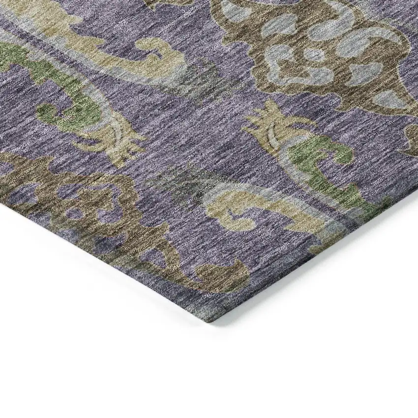 8' Purple Green And Brown Round Floral Washable Indoor Outdoor Area Rug Photo 4