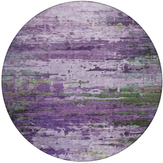 8' Purple Green And Charcoal Round Abstract Washable Indoor Outdoor Area Rug Photo 3