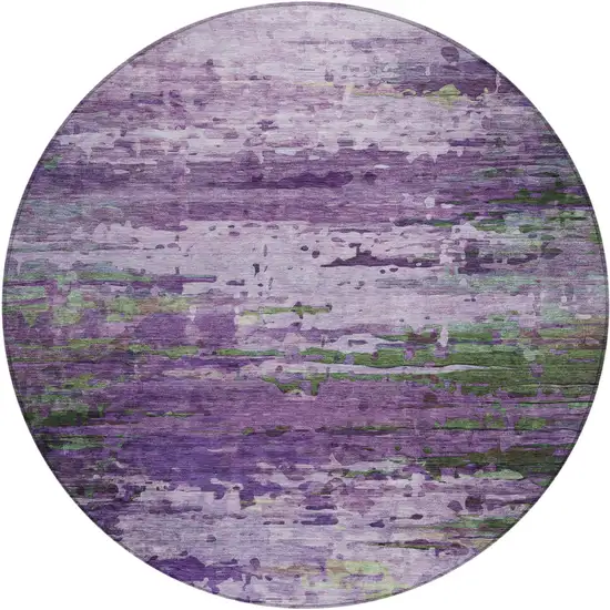 8' Purple Green And Charcoal Round Abstract Washable Indoor Outdoor Area Rug Photo 1