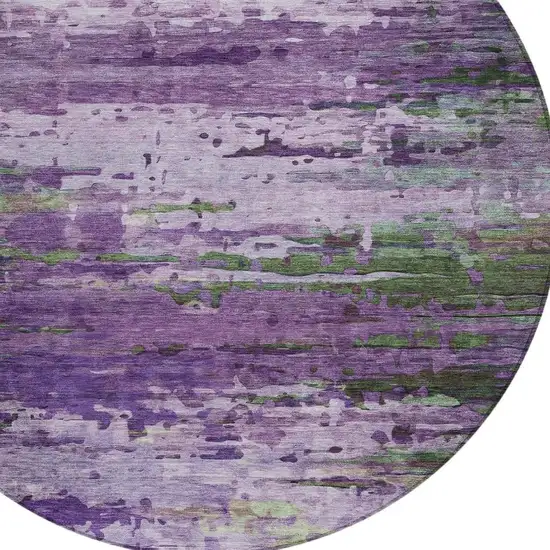 8' Purple Green And Charcoal Round Abstract Washable Indoor Outdoor Area Rug Photo 4