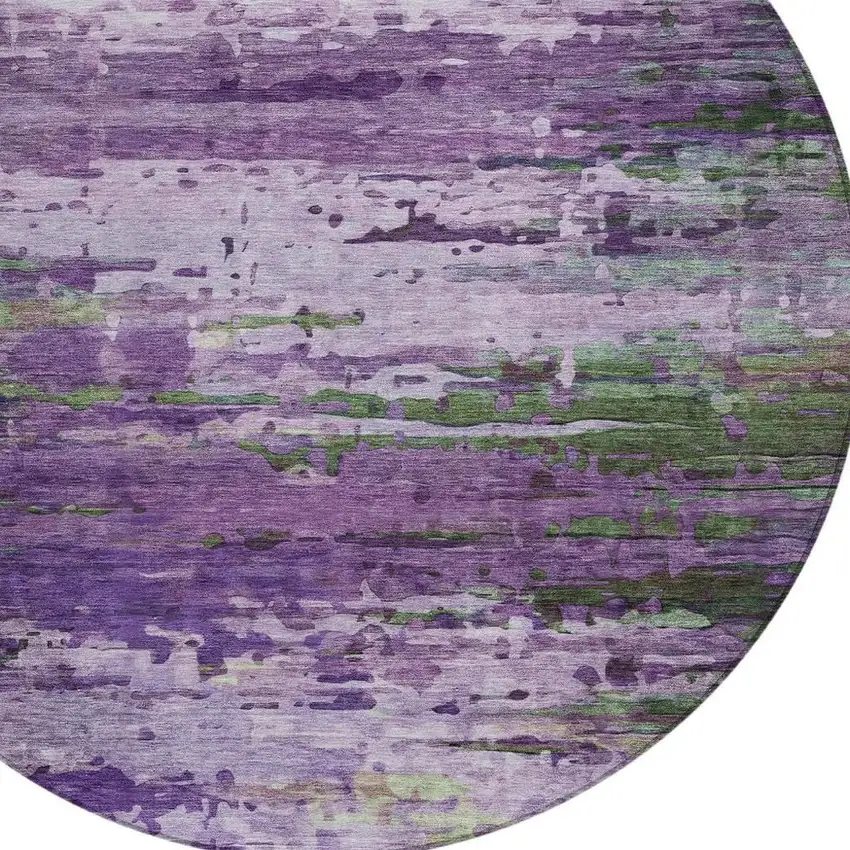 8' Purple Green And Charcoal Round Abstract Washable Indoor Outdoor Area Rug Photo 4