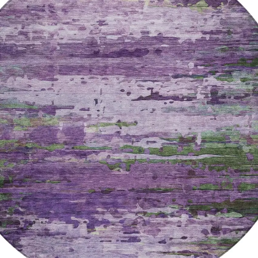 8' Purple Green And Charcoal Round Abstract Washable Indoor Outdoor Area Rug Photo 8