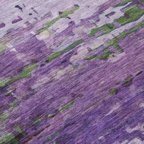 8' Purple Green And Charcoal Round Abstract Washable Indoor Outdoor Area Rug Photo 9