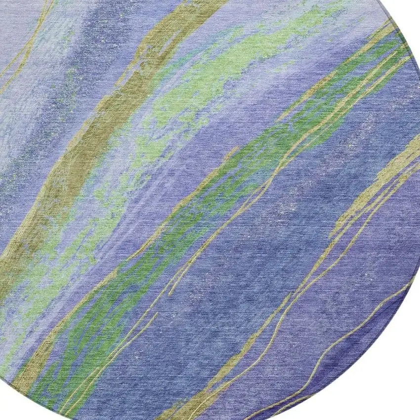 8' Purple Green And Gold Round Abstract Washable Indoor Outdoor Area Rug Photo 8