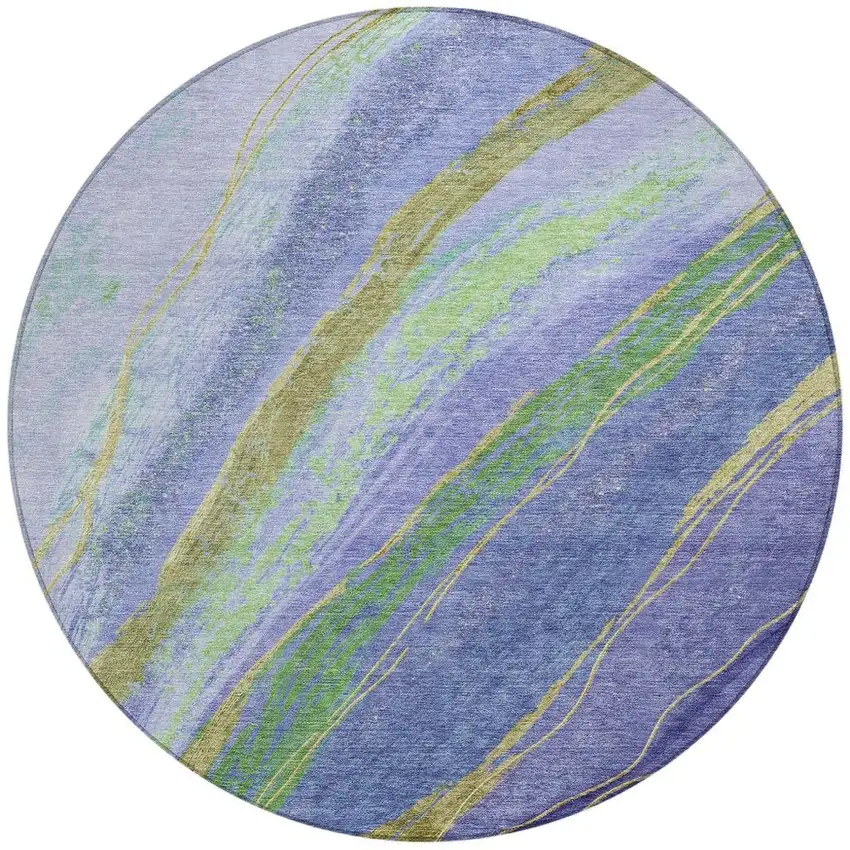 8' Purple Green And Gold Round Abstract Washable Indoor Outdoor Area Rug Photo 4