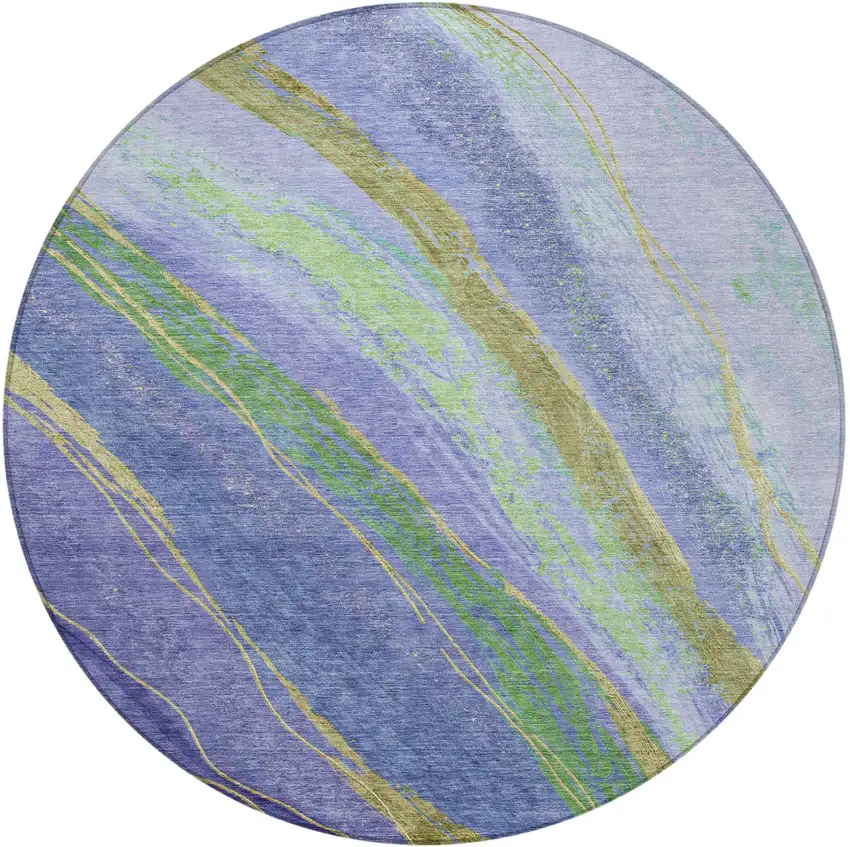 8' Purple Green And Gold Round Abstract Washable Indoor Outdoor Area Rug Photo 3