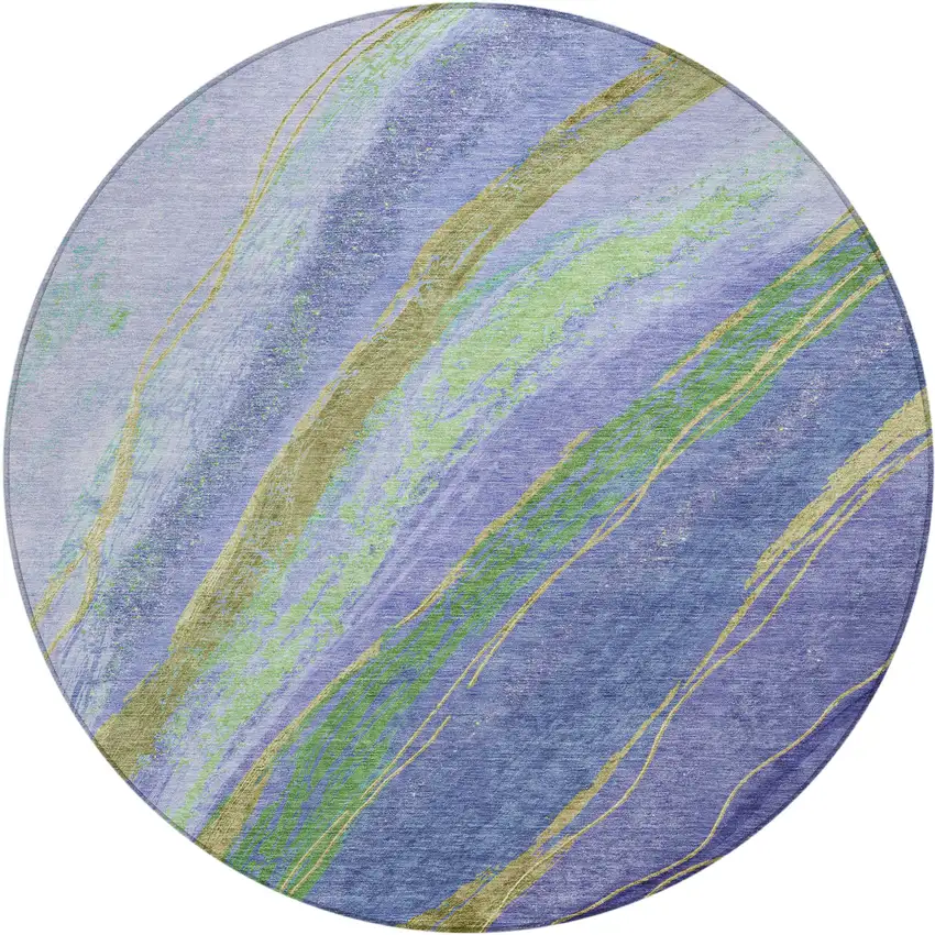 8' Purple Green And Gold Round Abstract Washable Indoor Outdoor Area Rug Photo 1