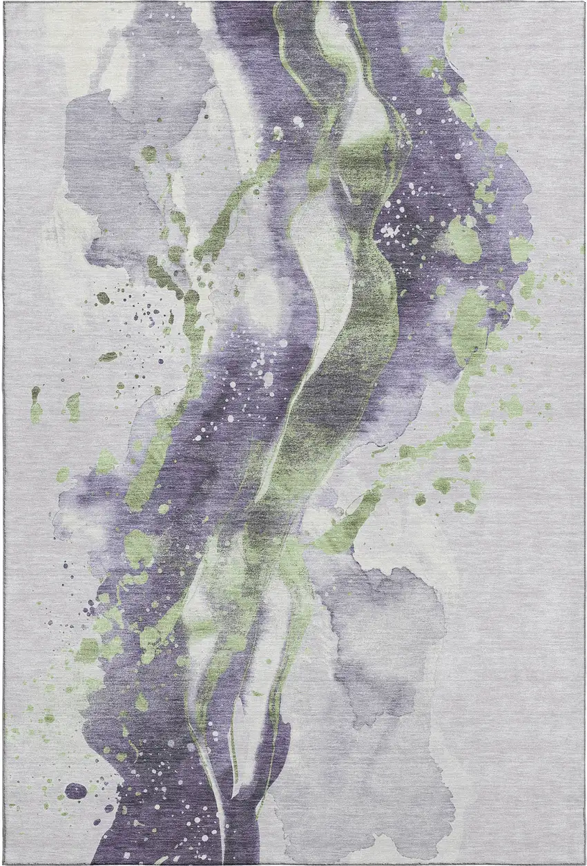 8' Purple Green And Ivory Abstract Washable Area Rug With UV Protection Photo 4