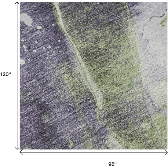 8' Purple Green And Ivory Abstract Washable Area Rug With UV Protection Photo 8