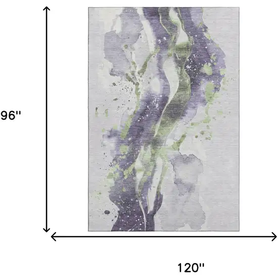 8' Purple Green And Ivory Abstract Washable Area Rug With UV Protection Photo 5