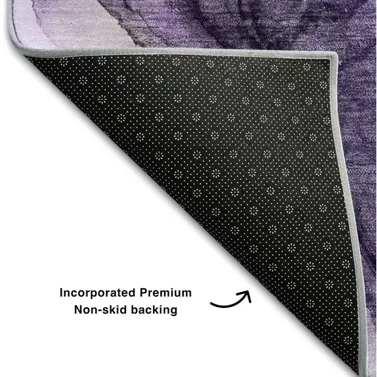 8' Purple Green And Ivory Abstract Washable Round Rug With UV Protection Photo 6