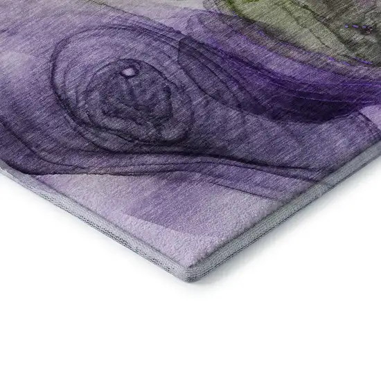 8' Purple Green And Ivory Abstract Washable Round Rug With UV Protection Photo 7