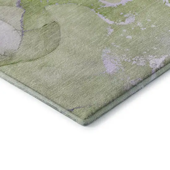 8' Purple Green And Ivory Abstract Washable Round Rug With UV Protection Photo 5