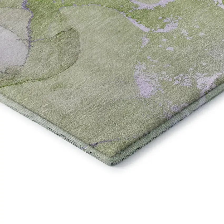 8' Purple Green And Ivory Abstract Washable Round Rug With UV Protection Photo 5