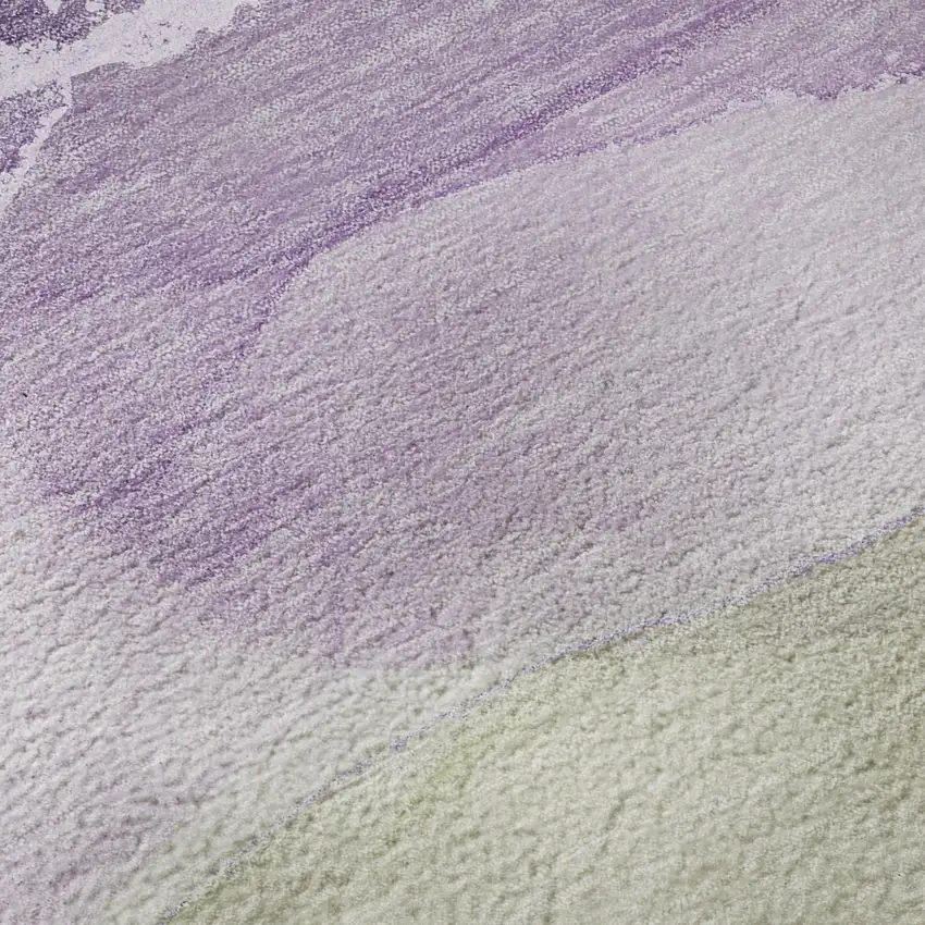 8' Purple Green And Ivory Abstract Washable Round Rug With UV Protection Photo 7