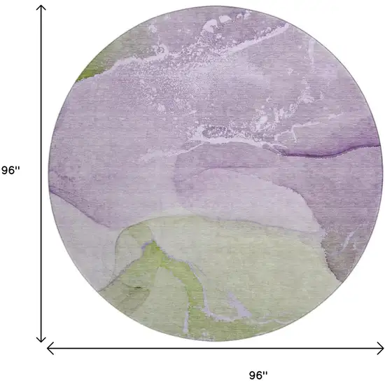 8' Purple Green And Ivory Abstract Washable Round Rug With UV Protection Photo 9