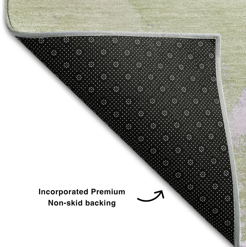 8' Purple Green And Ivory Abstract Washable Round Rug With UV Protection Photo 4