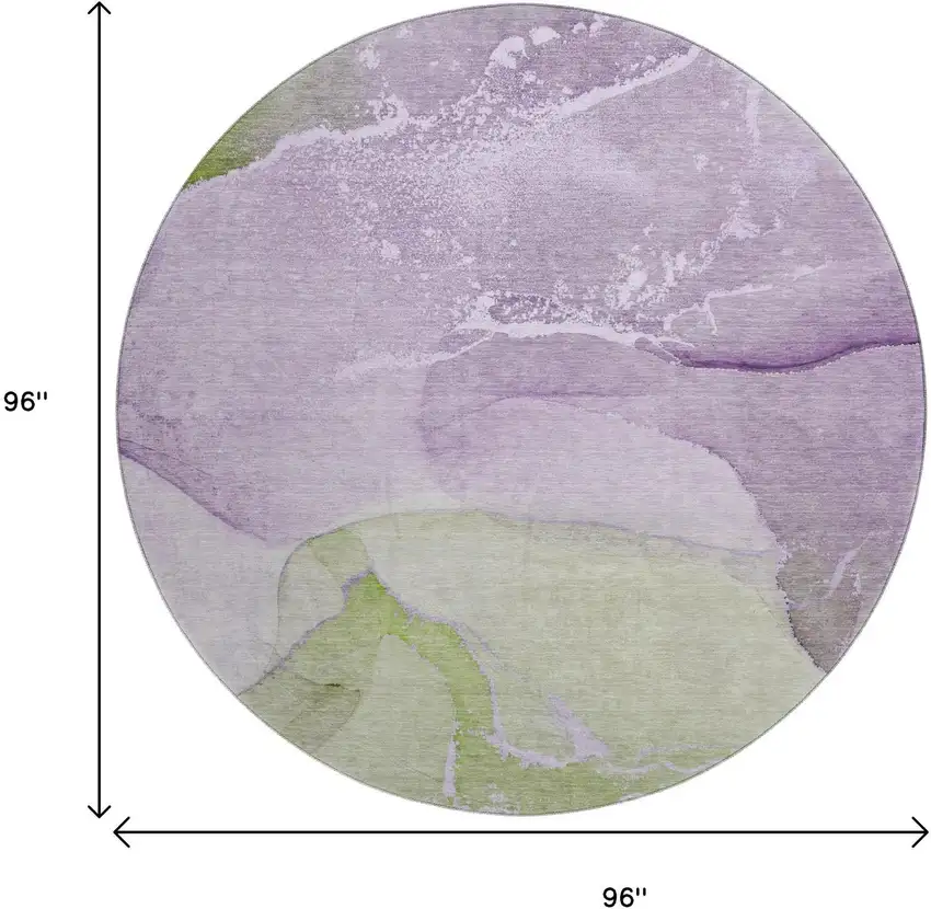 8' Purple Green And Ivory Abstract Washable Round Rug With UV Protection Photo 8