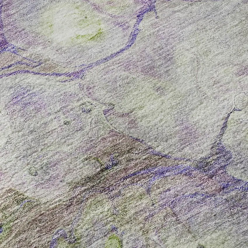 8' Purple Green And Ivory Abstract Washable Round Rug With UV Protection Photo 8