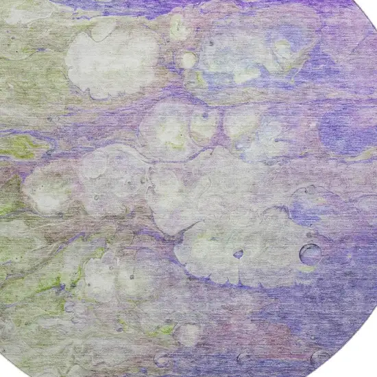 8' Purple Green And Ivory Abstract Washable Round Rug With UV Protection Photo 4
