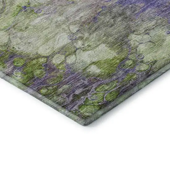 8' Purple Green And Ivory Abstract Washable Round Rug With UV Protection Photo 8