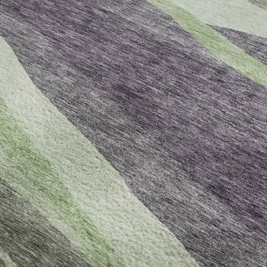8' Purple Green And Ivory Abstract Washable Round Rug With UV Protection Photo 3