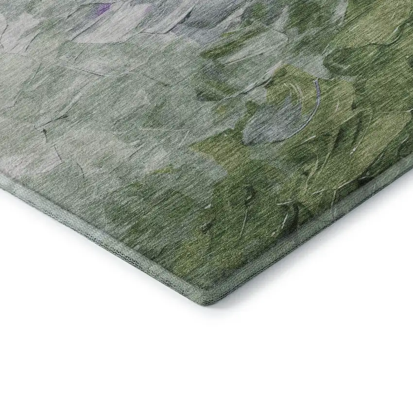 8' Purple Green And Ivory Abstract Washable Round Rug With UV Protection Photo 6