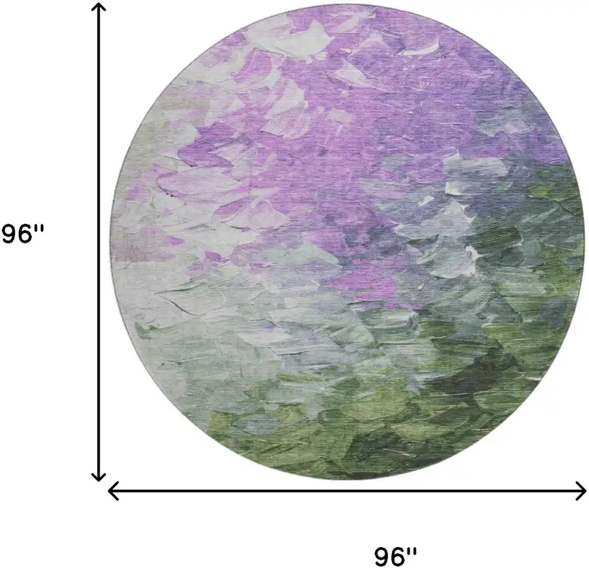 8' Purple Green And Ivory Abstract Washable Round Rug With UV Protection Photo 9