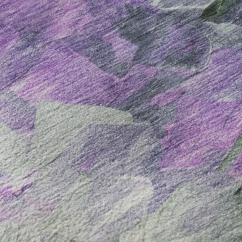 8' Purple Green And Ivory Abstract Washable Round Rug With UV Protection Photo 8