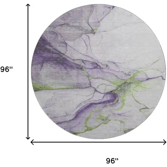 8' Purple Green And Ivory Abstract Washable Round Rug With UV Protection Photo 9