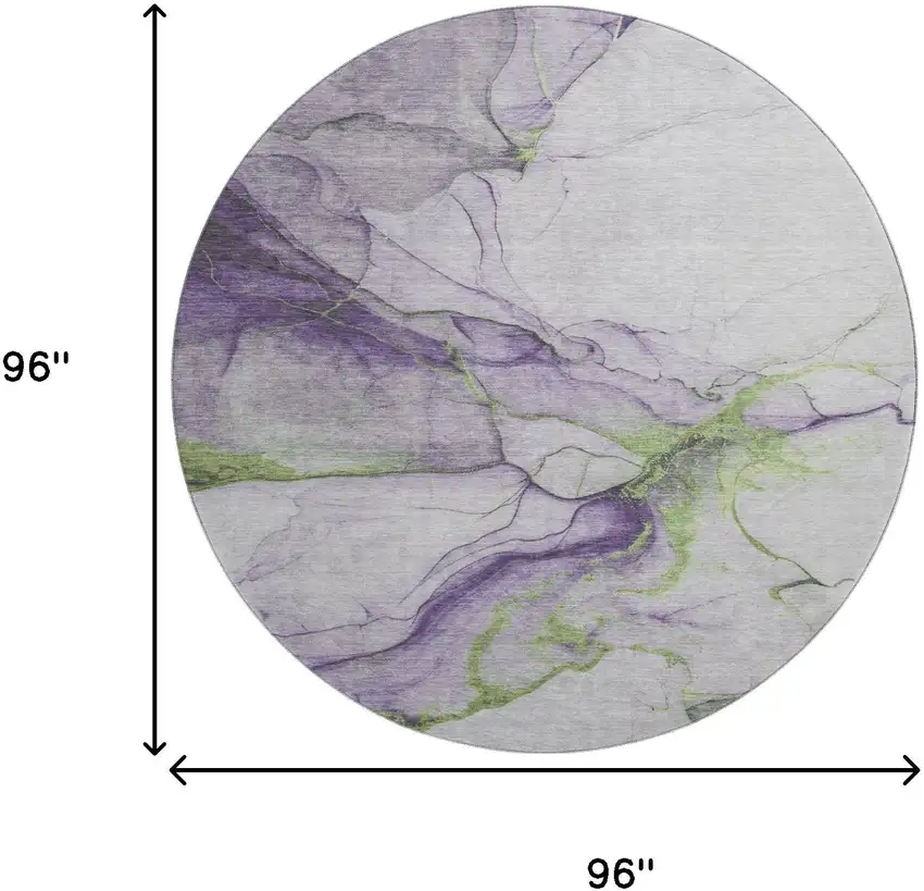 8' Purple Green And Ivory Abstract Washable Round Rug With UV Protection Photo 9