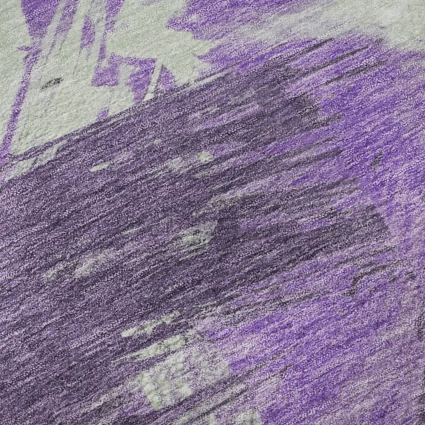 8' Purple Green And Ivory Abstract Washable Round Rug With UV Protection Photo 8