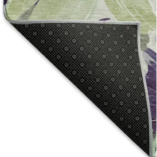 8' Purple Green And Ivory Floral Washable Area Rug With UV Protection Photo 6
