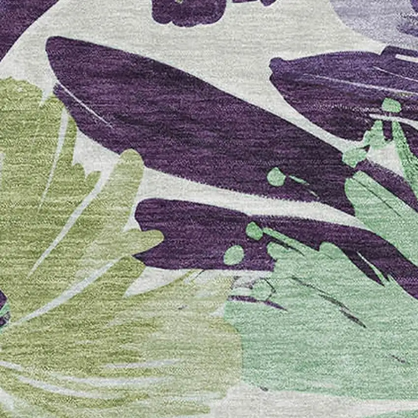 8' Purple Green And Ivory Floral Washable Area Rug With UV Protection Photo 2