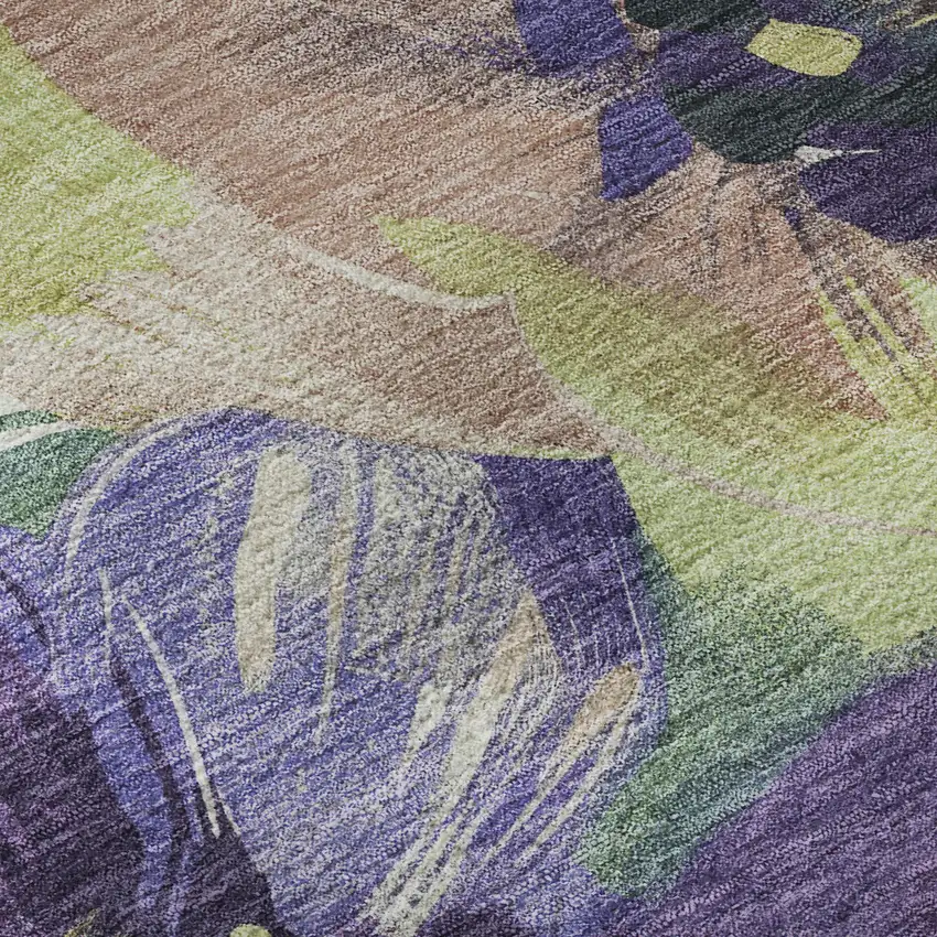 8' Purple Green And Ivory Floral Washable Area Rug With UV Protection Photo 9