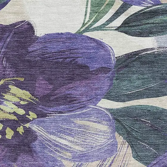 8' Purple Green And Ivory Floral Washable Area Rug With UV Protection Photo 2