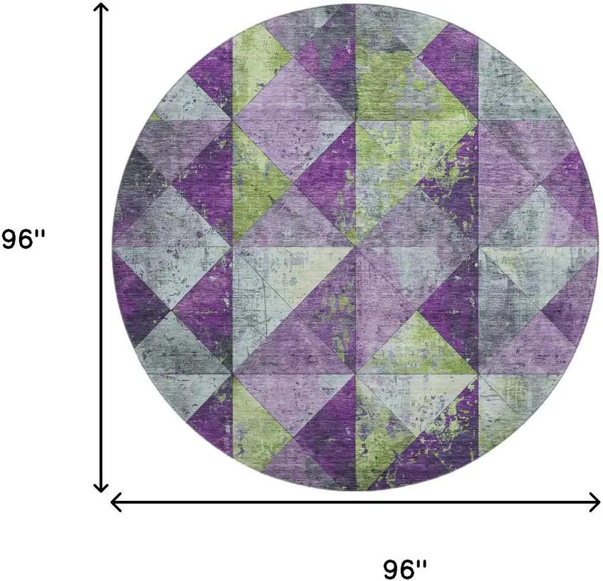 8' Purple Green And Ivory Geometric Washable Round Rug With UV Protection Photo 9