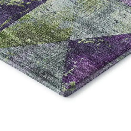 8' Purple Green And Ivory Geometric Washable Round Rug With UV Protection Photo 6