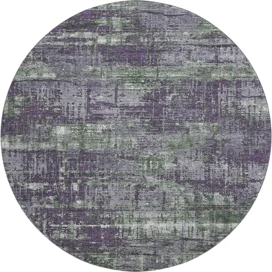 8' Purple Green And Ivory Geometric Washable Round Rug With UV Protection Photo 1