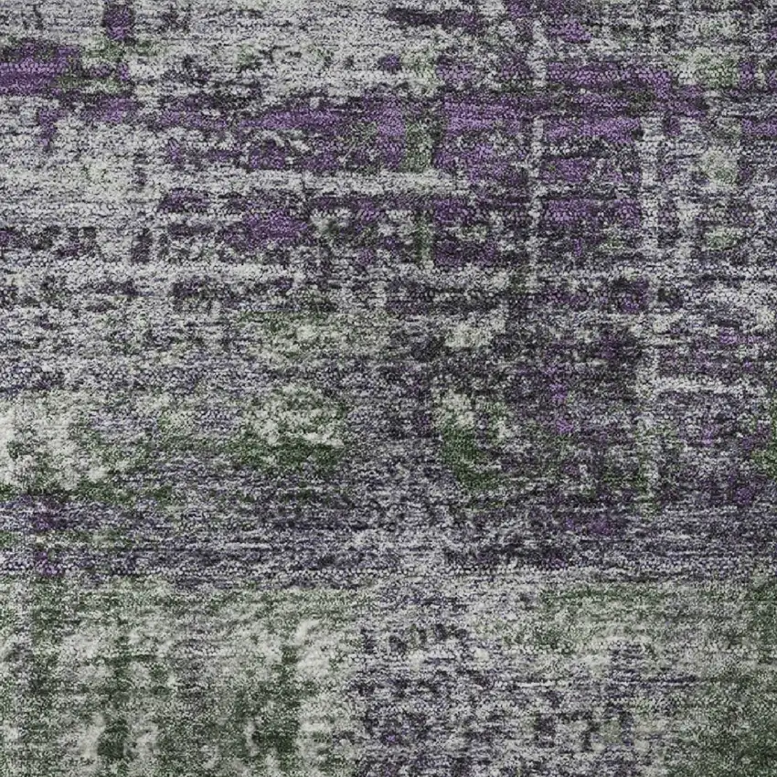 8' Purple Green And Ivory Geometric Washable Round Rug With UV Protection Photo 9