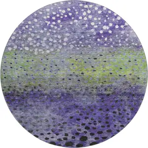 Photo of 8' Purple Green And Ivory Polka Dot Washable Round Rug With UV Protection