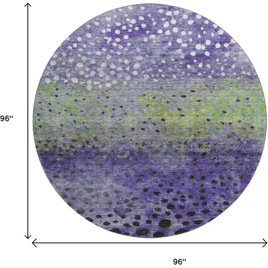 8' Purple Green And Ivory Polka Dot Washable Round Rug With UV Protection Photo 9