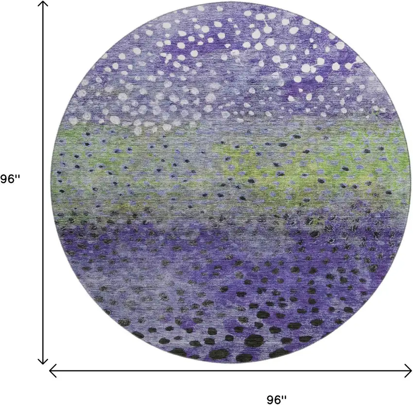 8' Purple Green And Ivory Polka Dot Washable Round Rug With UV Protection Photo 9