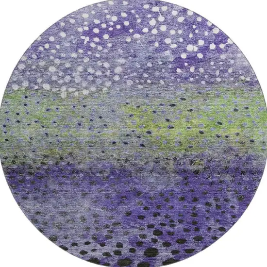 8' Purple Green And Ivory Polka Dot Washable Round Rug With UV Protection Photo 3