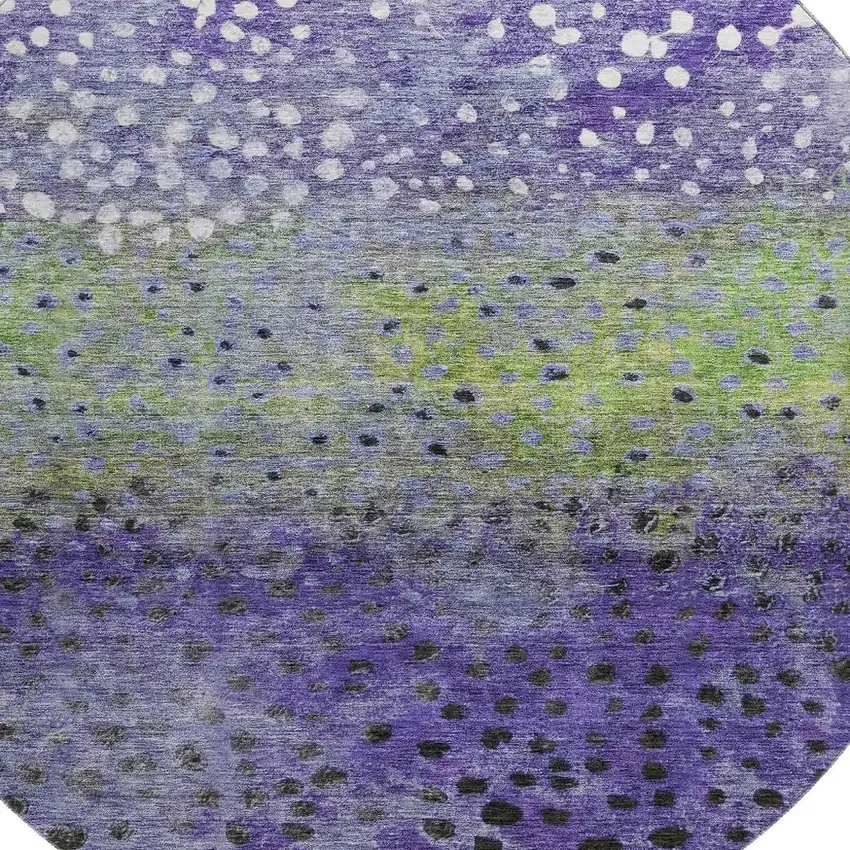 8' Purple Green And Ivory Polka Dot Washable Round Rug With UV Protection Photo 2