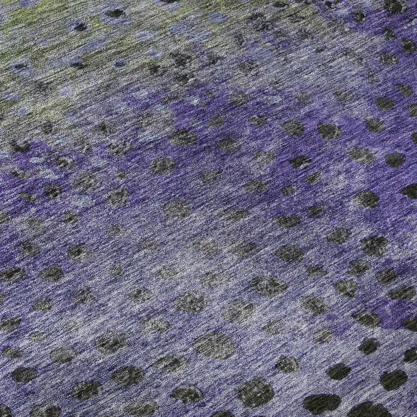 8' Purple Green And Ivory Polka Dot Washable Round Rug With UV Protection Photo 8